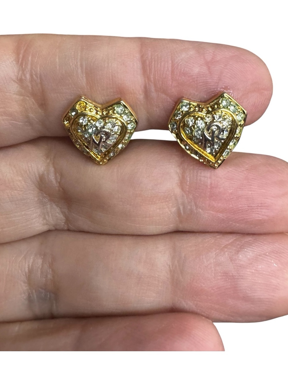 Nina Ricci Gold-Tone Heart Crystal Stud Earrings - Elegant Women's Jewelry